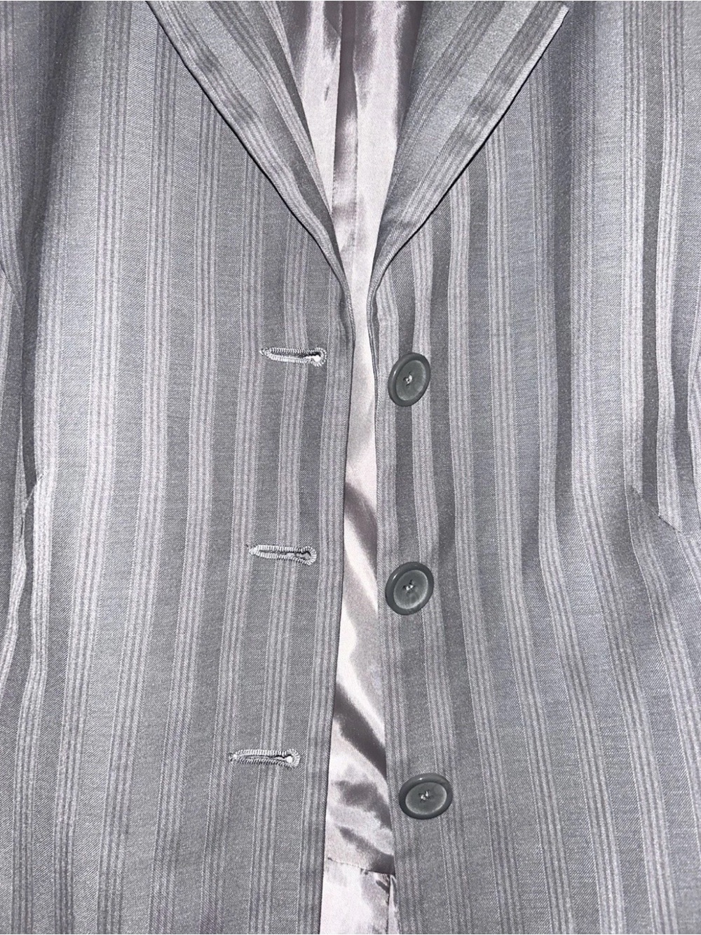 Custom Gray Pinstripe Blazer Lined 3/4 Sleeves Business Office Professional - Picture 3 of 10